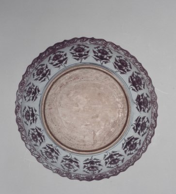 图片[3]-Underglaze red frilled peony flower plate-China Archive